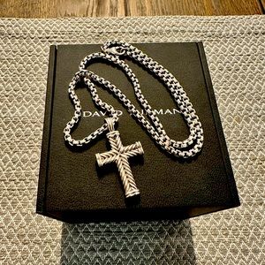 David Yurman chevron cross pendant and Yurman box chain